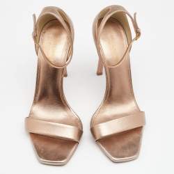 Pre Owned Saint Laurent Metallic Rose Gold Leather Amber Ankle Strap Open Toe Sandals Size 37
