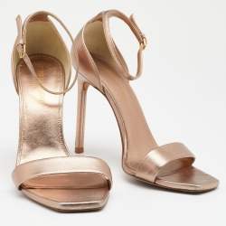 Pre Owned Saint Laurent Metallic Rose Gold Leather Amber Ankle Strap Open Toe Sandals Size 37