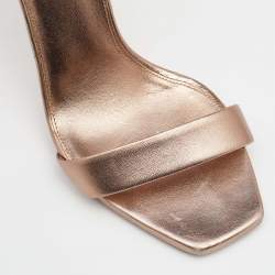 Pre Owned Saint Laurent Metallic Rose Gold Leather Amber Ankle Strap Open Toe Sandals Size 37