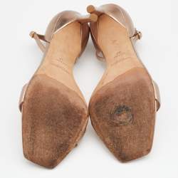 Pre Owned Saint Laurent Metallic Rose Gold Leather Amber Ankle Strap Open Toe Sandals Size 37