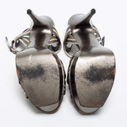 Pre Owned Saint Laurent Metallic Tricolor Leather Tribute Platform Ankle Strap Sandals Size 41