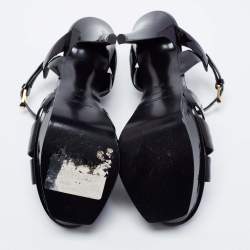 Pre Owned Saint Laurent Black Patent Leather Tribute Platform Sandals Size 38.5