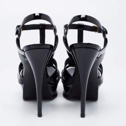 Pre Owned Saint Laurent Black Patent Leather Tribute Platform Sandals Size 38.5
