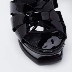 Pre Owned Saint Laurent Black Patent Leather Tribute Platform Sandals Size 38.5
