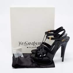 Pre Owned Saint Laurent Black Patent Leather Tribute Platform Sandals Size 38.5
