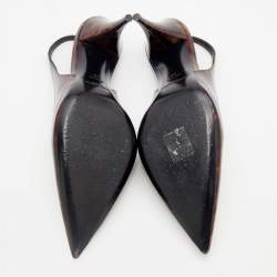 Pre Owned Saint Laurent Brown Leopard Patent Leather Slingback Sandals Size 38