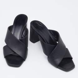 Pre Owned Saint Laurent Black Leather Lou Lou Criss Cross Slide Sandals Size 38