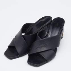Pre Owned Saint Laurent Black Leather Lou Lou Criss Cross Slide Sandals Size 38