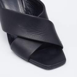 Pre Owned Saint Laurent Black Leather Lou Lou Criss Cross Slide Sandals Size 38