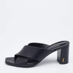 Pre Owned Saint Laurent Black Leather Lou Lou Criss Cross Slide Sandals Size 38