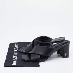 Pre Owned Saint Laurent Black Leather Lou Lou Criss Cross Slide Sandals Size 38