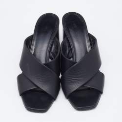 Pre Owned Saint Laurent Black Leather Lou Lou Criss Cross Slide Sandals Size 38