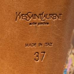 Pre Owned Saint Laurent Navy Blue Patent Leather Slingback Sandals Size 37