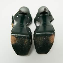 Saint Laurent Green Leather Tribute Platform Ankle Strap Sandals Size 36