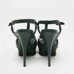 Saint Laurent Green Leather Tribute Platform Ankle Strap Sandals Size 36