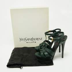 Saint Laurent Green Leather Tribute Platform Ankle Strap Sandals Size 36