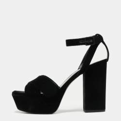 Pre Owned Saint Laurent Black Velvet Farrah Criss Cross Platform Sandals Size 39.5