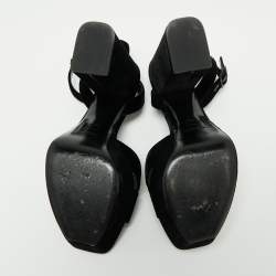 Pre Owned Saint Laurent Black Velvet Farrah Criss Cross Platform Sandals Size 39.5