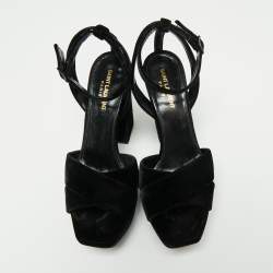 Pre Owned Saint Laurent Black Velvet Farrah Criss Cross Platform Sandals Size 39.5