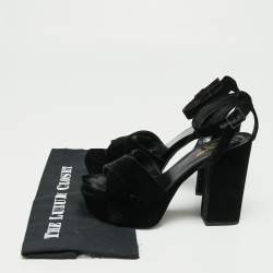 Pre Owned Saint Laurent Black Velvet Farrah Criss Cross Platform Sandals Size 39.5