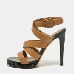 Saint Laurent Paris Brown Leather Strappy Sandals Size 37