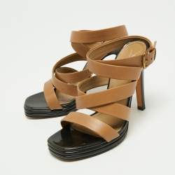 Saint Laurent Paris Brown Leather Strappy Sandals Size 37