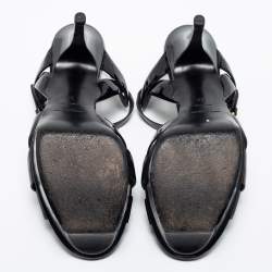 Pre Owned صندل سان لوران تربيوت جلد أسود لامع مقاس 39