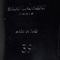 Pre Owned صندل سان لوران تربيوت جلد أسود لامع مقاس 39