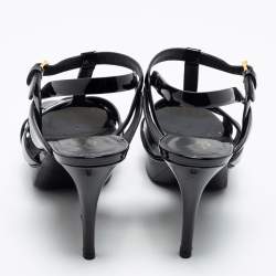 Pre Owned صندل سان لوران تربيوت جلد أسود لامع مقاس 39