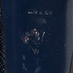 Pre Owned Saint Laurent Dark Blue Textured Patent Leather Tribtoo Slingback Pumps Size 37