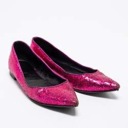 Saint Laurent Pink Glitter Ballet Flats Size 36.5