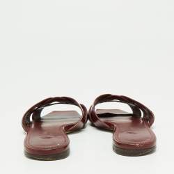 Pre Owned Saint Laurent Burgundy Patent Leather Tribute Flat Slides Size 38.5