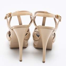 Pre Owned Saint Laurent Beige Patent Leather Tribute Sandals Size 39