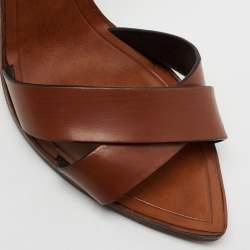 Pre Owned Saint Laurent Brown Leather Papaya Block Heel Ankle Strap Sandals Size 40