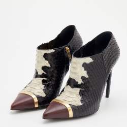 Pre Owned Saint Laurent Multicolor Python Leather And Leather Pointed Toe Booties Size 40