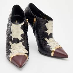 Pre Owned Saint Laurent Multicolor Python Leather And Leather Pointed Toe Booties Size 40