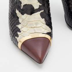 Pre Owned Saint Laurent Multicolor Python Leather And Leather Pointed Toe Booties Size 40