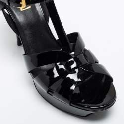 مملوكة مسبقًا صندل سان لوران تربيوت جلد أسود لامع نعل سميك مقاس 39