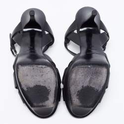 Pre Owned Saint Laurent Black Leather Tribute Sandals Size 38