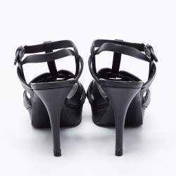 Pre Owned Saint Laurent Black Leather Tribute Sandals Size 38