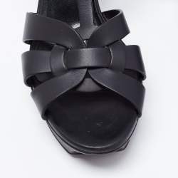 Pre Owned Saint Laurent Black Leather Tribute Sandals Size 38