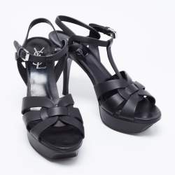 Pre Owned Saint Laurent Black Leather Tribute Sandals Size 38
