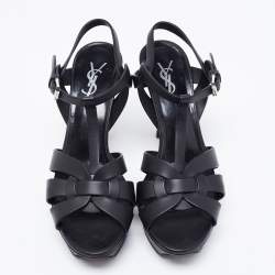 Pre Owned Saint Laurent Black Leather Tribute Sandals Size 38