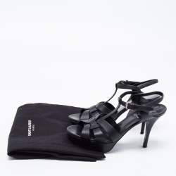 Pre Owned Saint Laurent Black Leather Tribute Sandals Size 38
