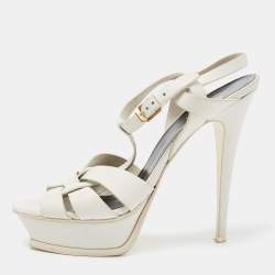 Pre Owned Saint Laurent White Leather Tribute Platform Sandals Size 41
