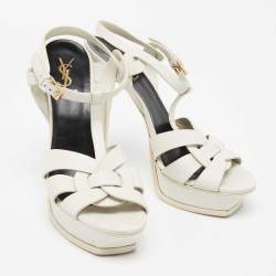 Pre Owned Saint Laurent White Leather Tribute Platform Sandals Size 41