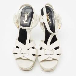 Pre Owned Saint Laurent White Leather Tribute Platform Sandals Size 41