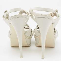 Pre Owned Saint Laurent White Leather Tribute Platform Sandals Size 41