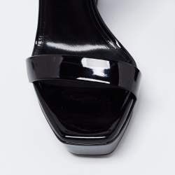 Pre Owned Saint Laurent Black Patent Leather Ankle-Strap Platform Sandals Size 37