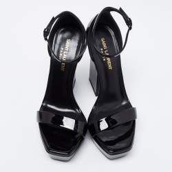 Pre Owned Saint Laurent Black Patent Leather Ankle-Strap Platform Sandals Size 37